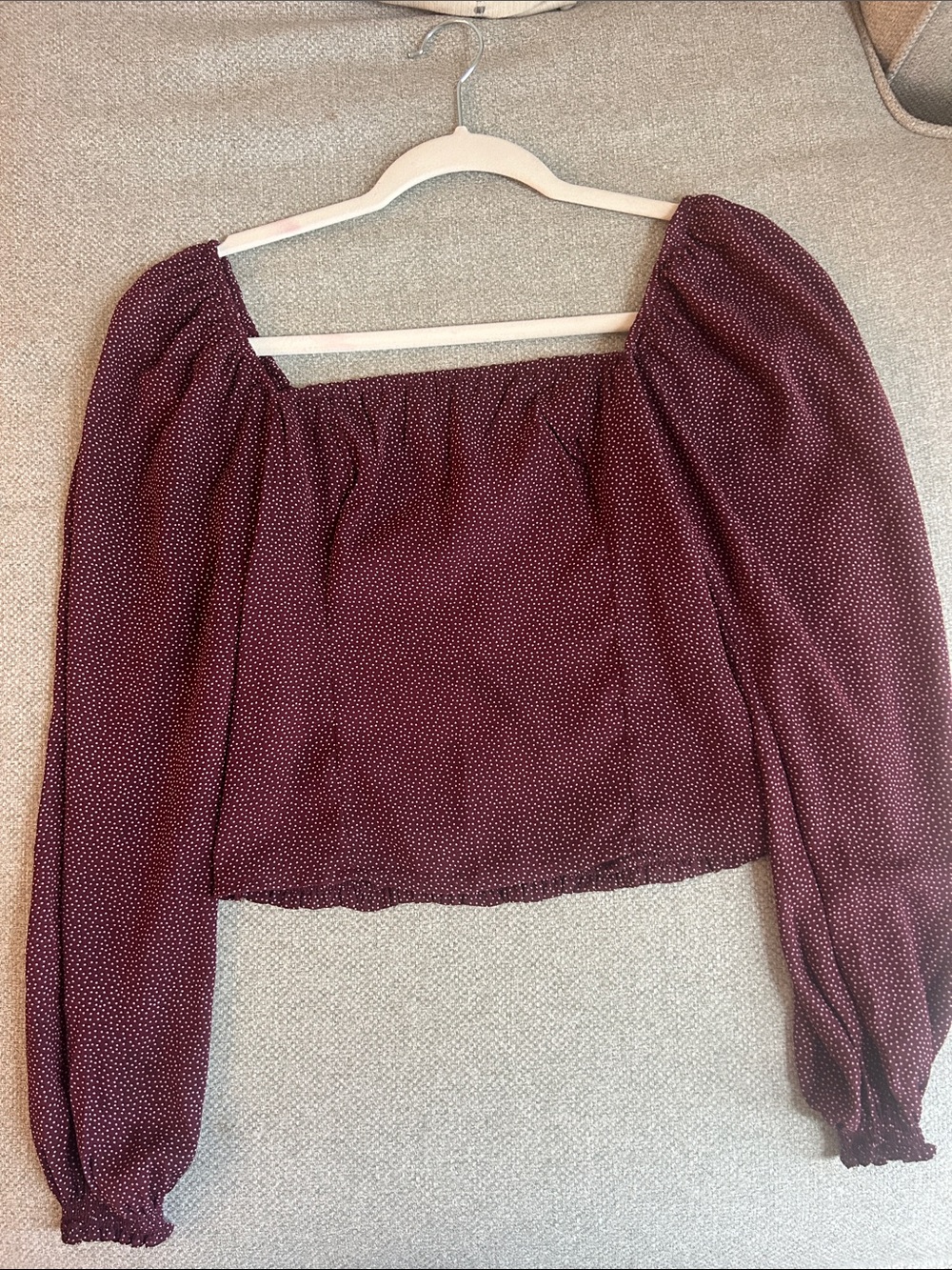 Women’s Burgundy Polka Dot Square-Neck Peasant Blouse